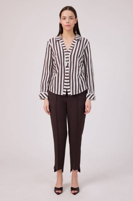 Çizgili poplin gömlek - Thumbnail