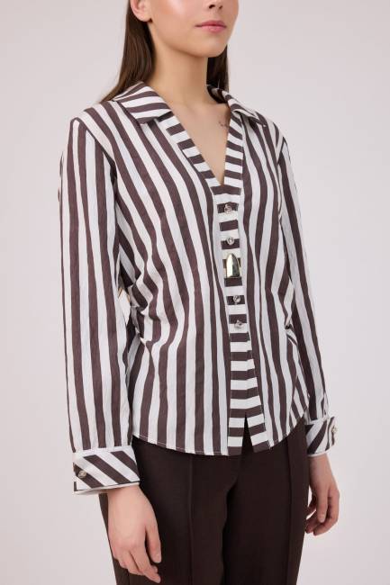 Çizgili poplin gömlek - Thumbnail