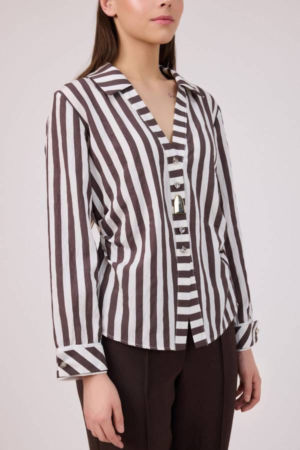 Çizgili poplin gömlek