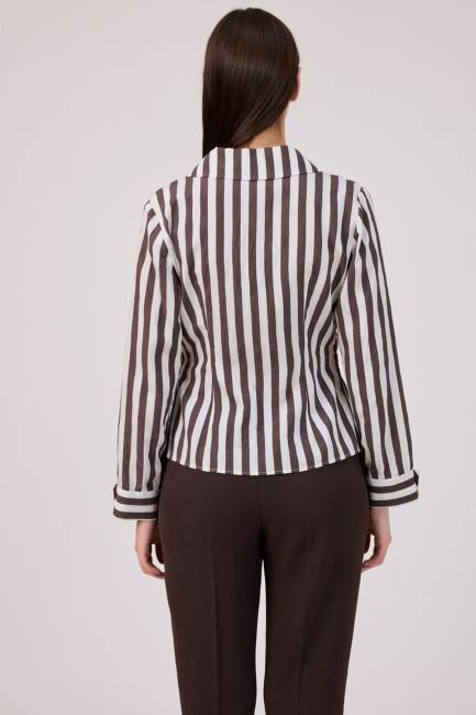 Çizgili poplin gömlek - Thumbnail