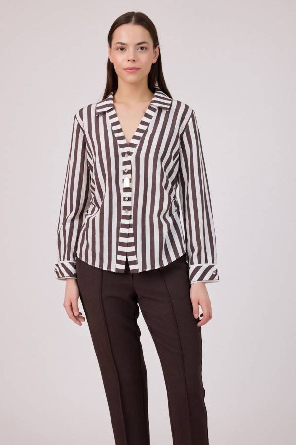Çizgili poplin gömlek