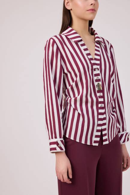 Çizgili poplin gömlek - Thumbnail