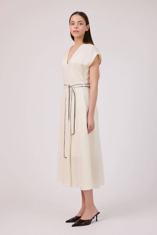 Çizgili viskon elbise