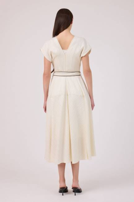 Çizgili viskon elbise - Thumbnail