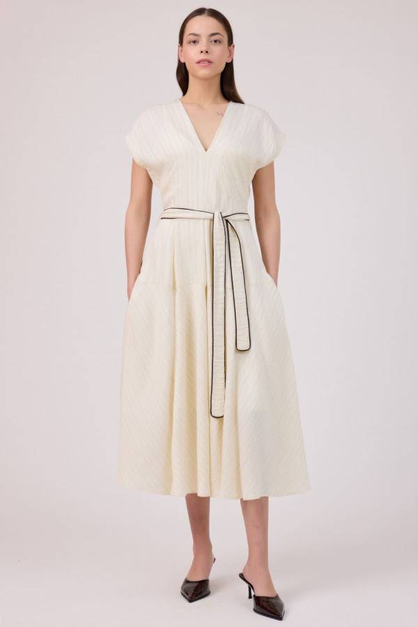 Çizgili viskon elbise