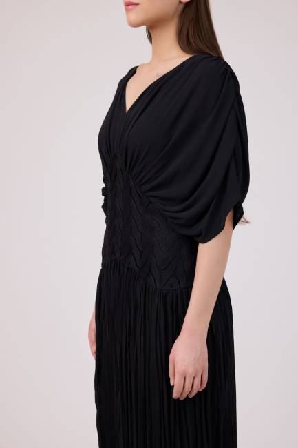 Fever - Dantel korsajlı krep uzun elbise (1)