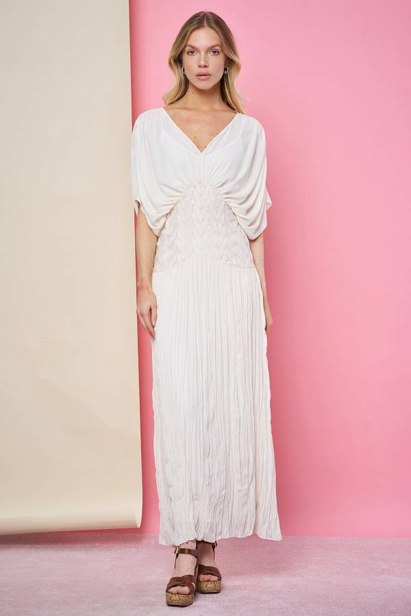 Fever - Dantel korsajlı krep uzun elbise