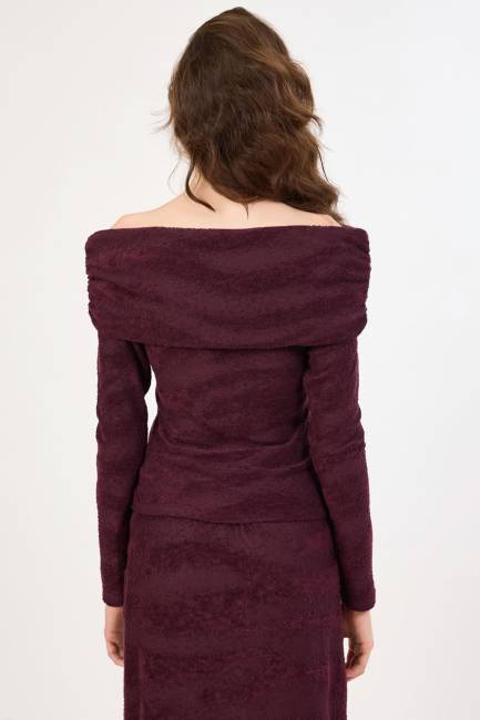 Degaje yakalı örme bluz - Thumbnail