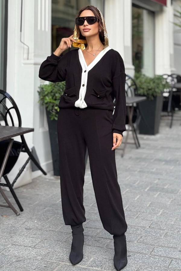 Denim geçişli örme ceket