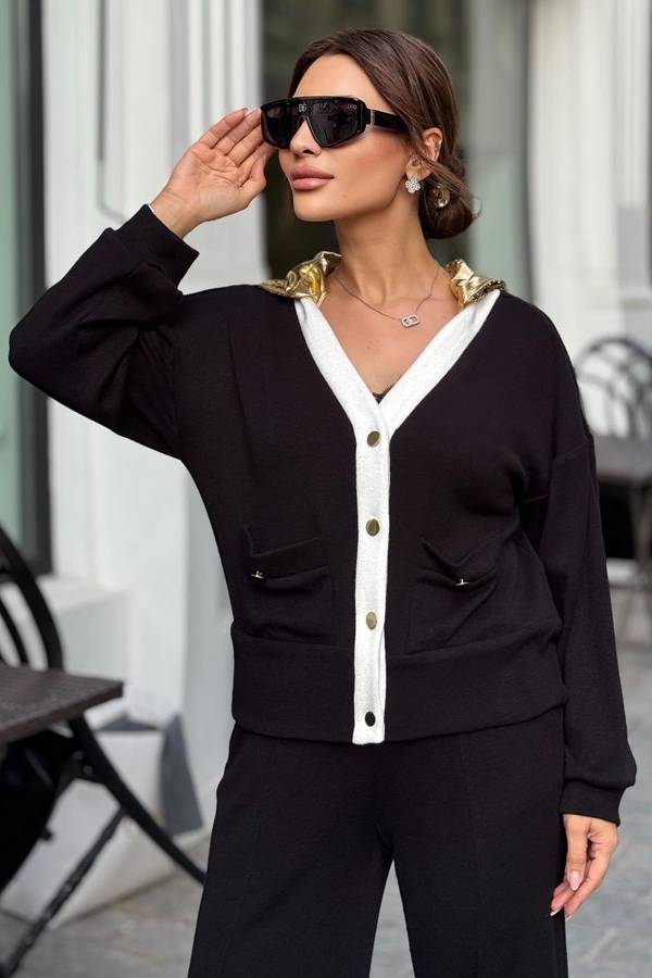 Denim geçişli örme ceket