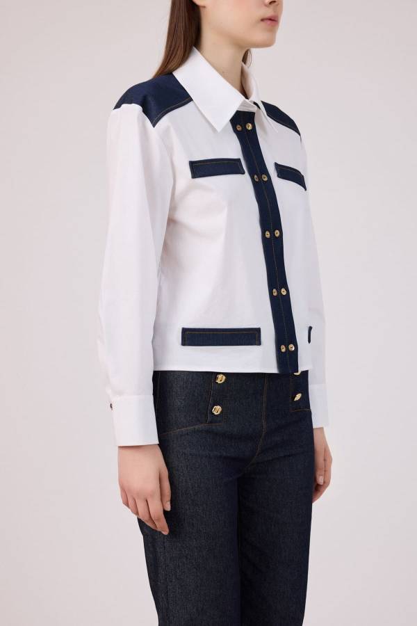 Denim geçişli poplin gömlek
