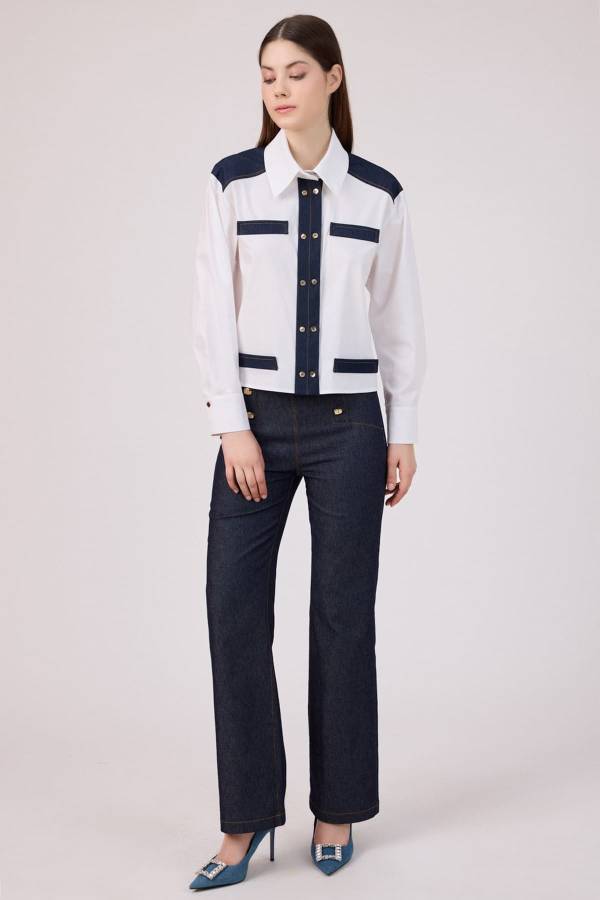Denim geçişli poplin gömlek
