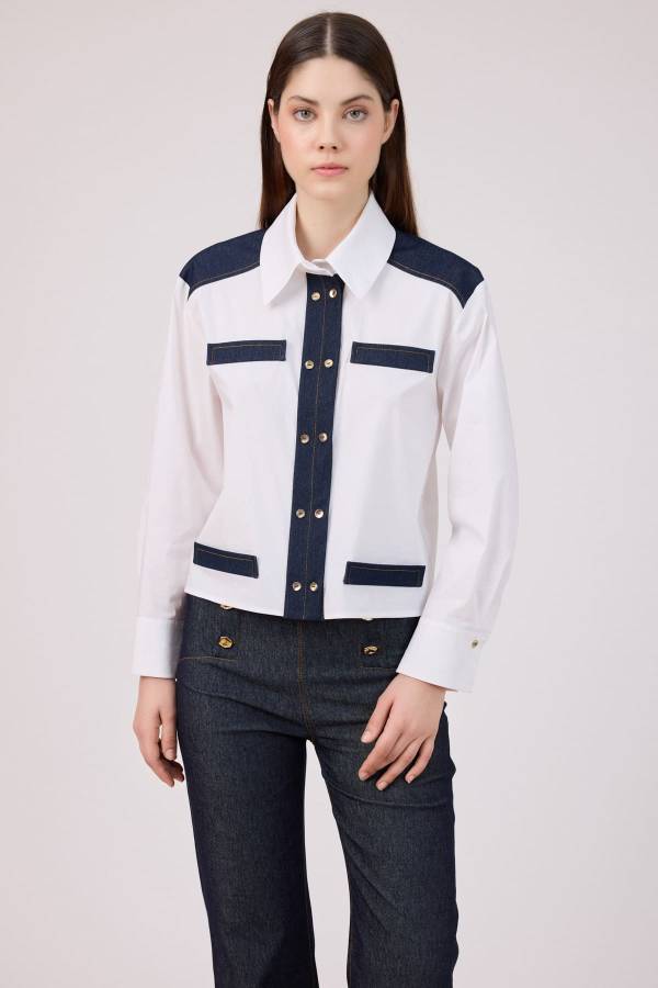 Fever - Denim geçişli poplin gömlek