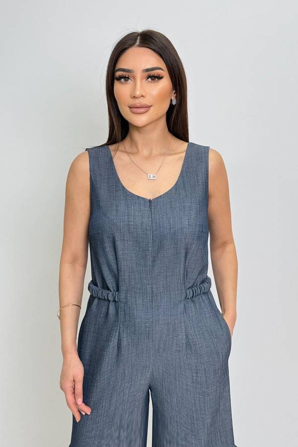 Denim görünümlü viskon tulum