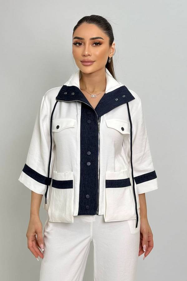 Denim mixli yakalı astarsız ceket