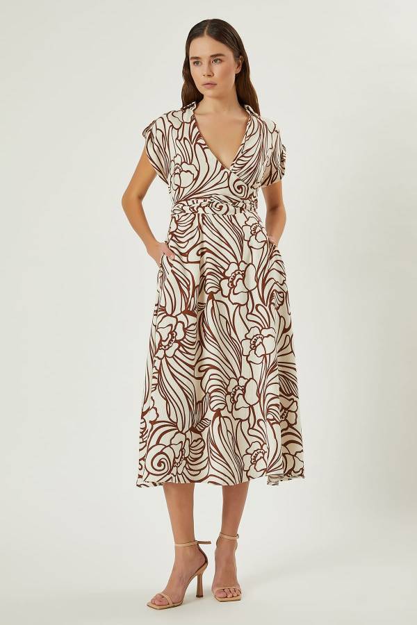 Desenli viskon keten elbise