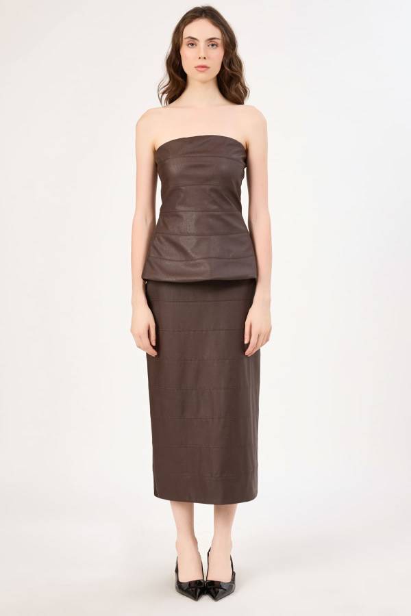 Dikiş detaylı suni deri bustiyer