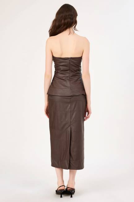 Dikiş detaylı suni deri bustiyer - Thumbnail