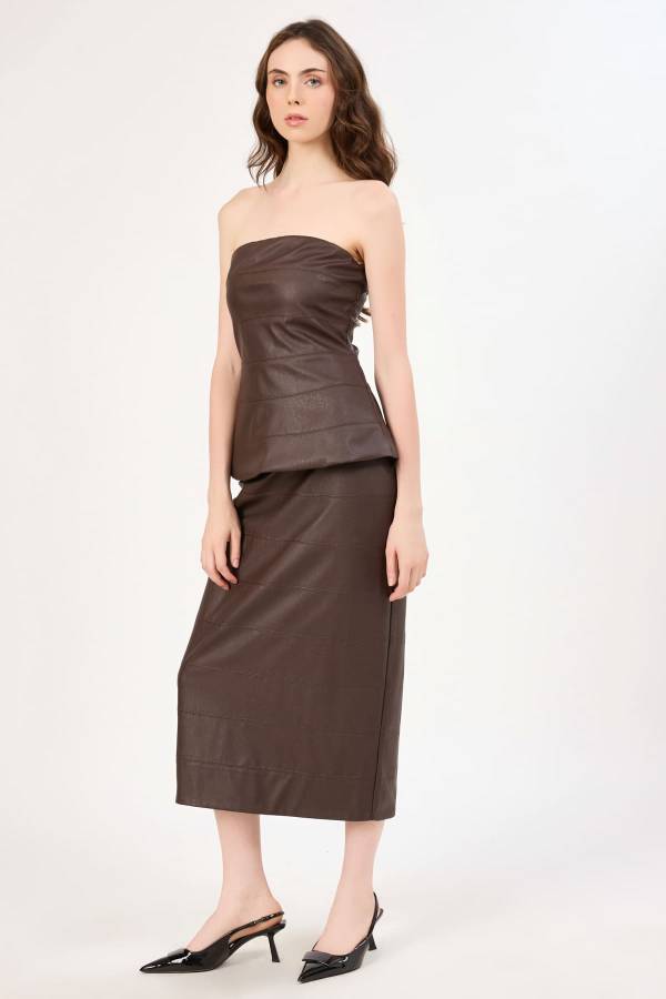 Dikiş detaylı suni deri bustiyer