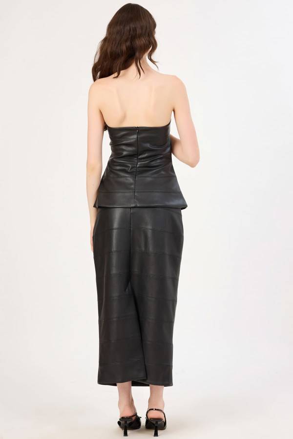 Dikiş detaylı suni deri bustiyer