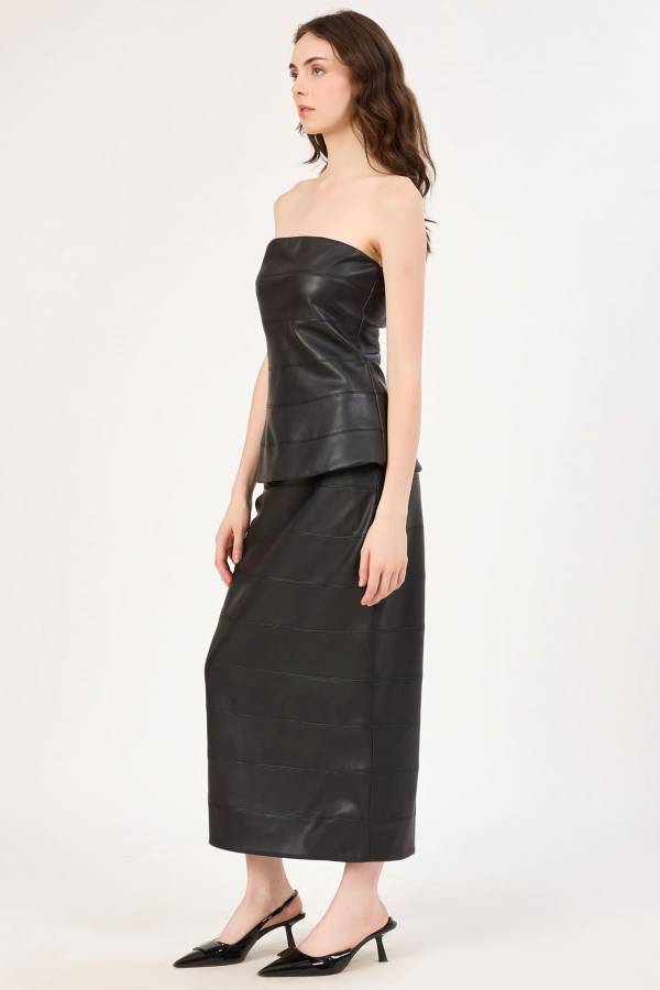 Dikiş detaylı suni deri bustiyer