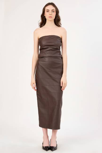 Fever - Dikiş detaylı suni deri etek (1)