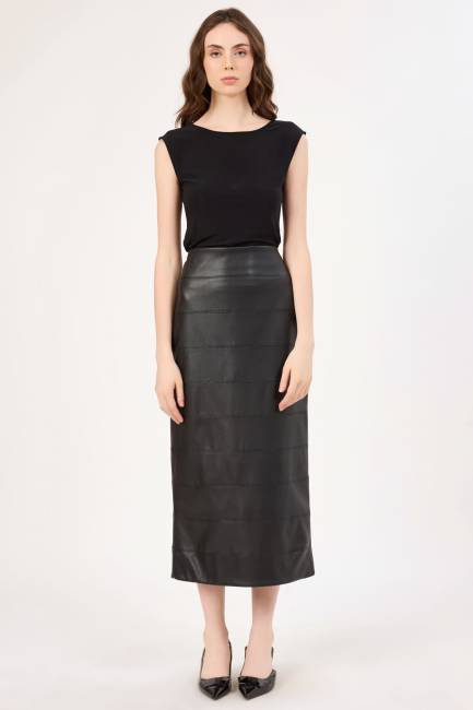 Fever - Dikiş detaylı suni deri etek