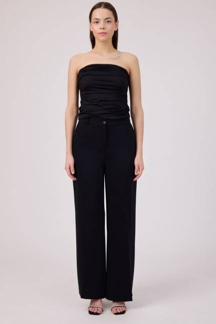 Dökümlü geniş paça pantolon - Thumbnail