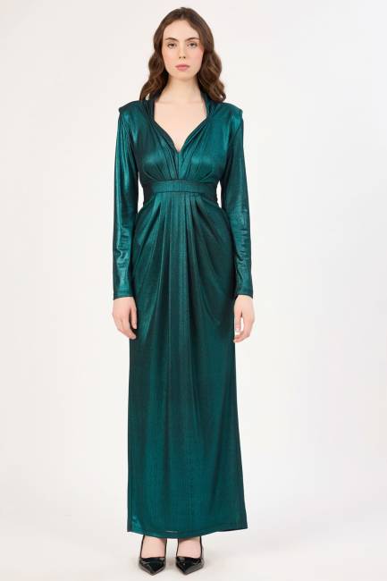 Drape detaylı abiye elbise - Thumbnail