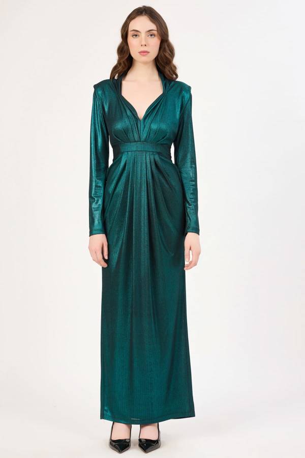 Drape detaylı abiye elbise