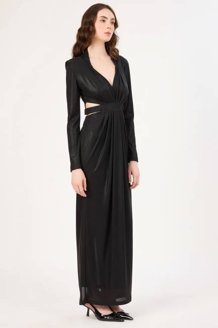 Drape detaylı abiye elbise - Thumbnail