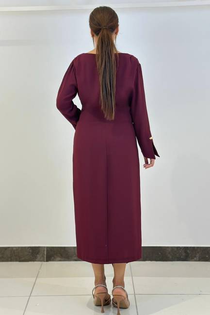 Drape detaylı asimetrik elbise - Thumbnail