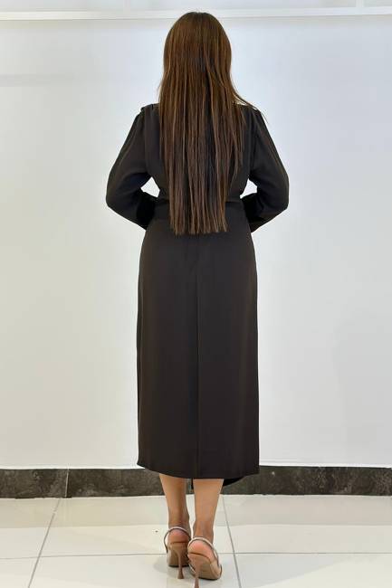 Drape detaylı asimetrik elbise - Thumbnail