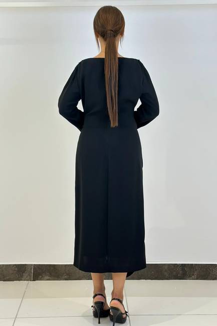 Drape detaylı asimetrik elbise - Thumbnail