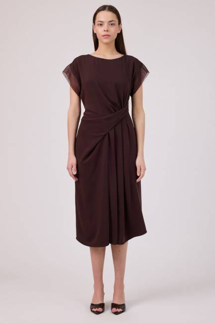 Drape detaylı dökümlü elbise - Thumbnail