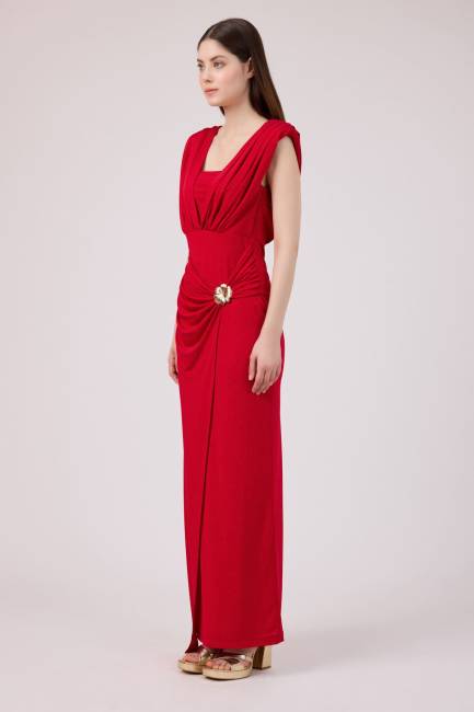 Fever - Drape detaylı maxi örme elbise (1)
