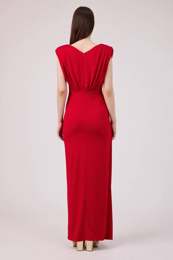 Drape detaylı maxi örme elbise