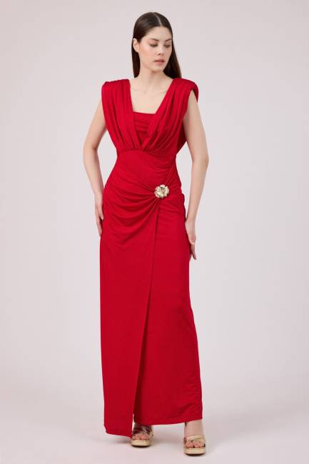 Fever - Drape detaylı maxi örme elbise