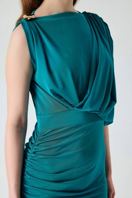 Drape detaylı örme elbise - Thumbnail