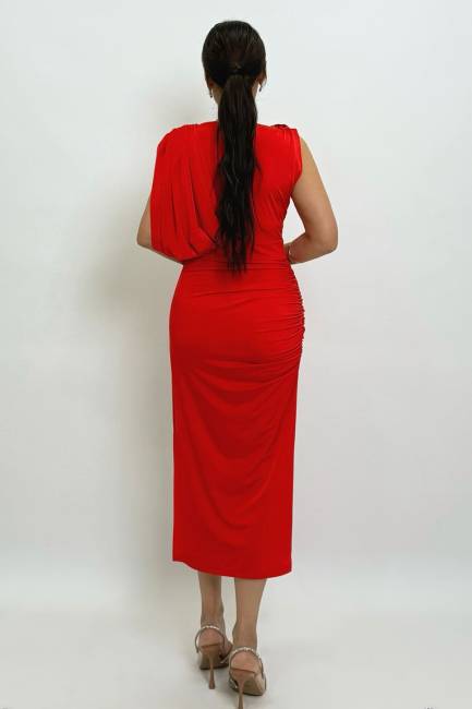 Drape detaylı örme elbise - Thumbnail