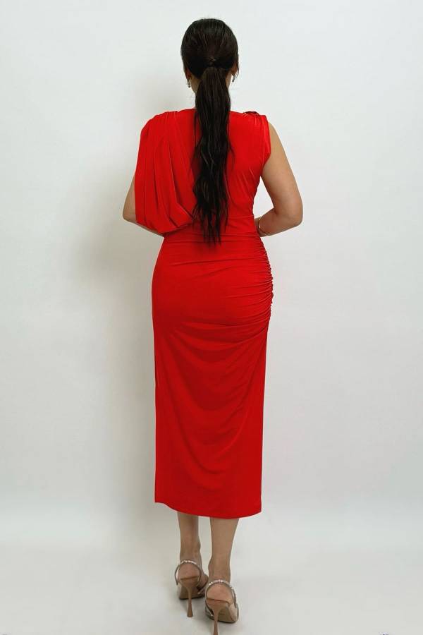 Drape detaylı örme elbise