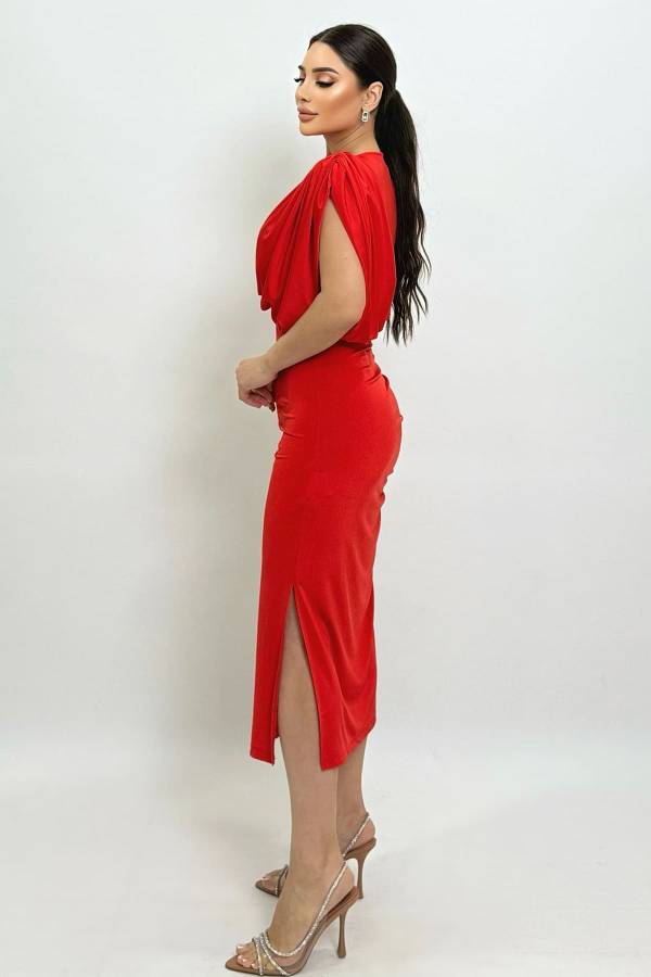 Drape detaylı örme elbise