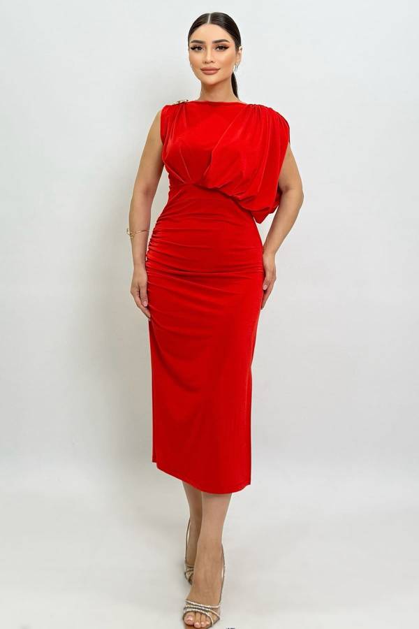 Drape detaylı örme elbise