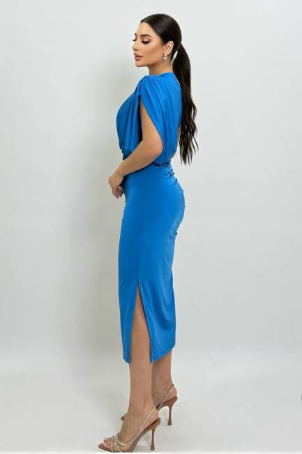 Drape detaylı örme elbise - Thumbnail