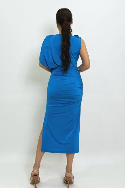 Drape detaylı örme elbise - Thumbnail