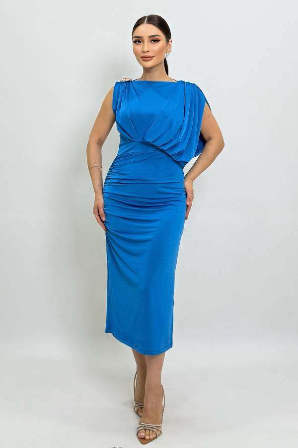 Drape detaylı örme elbise