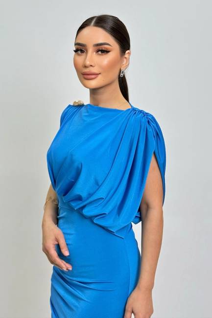 Drape detaylı örme elbise - Thumbnail