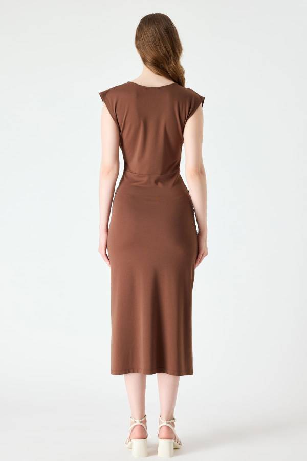 Drape detaylı viskon elbise