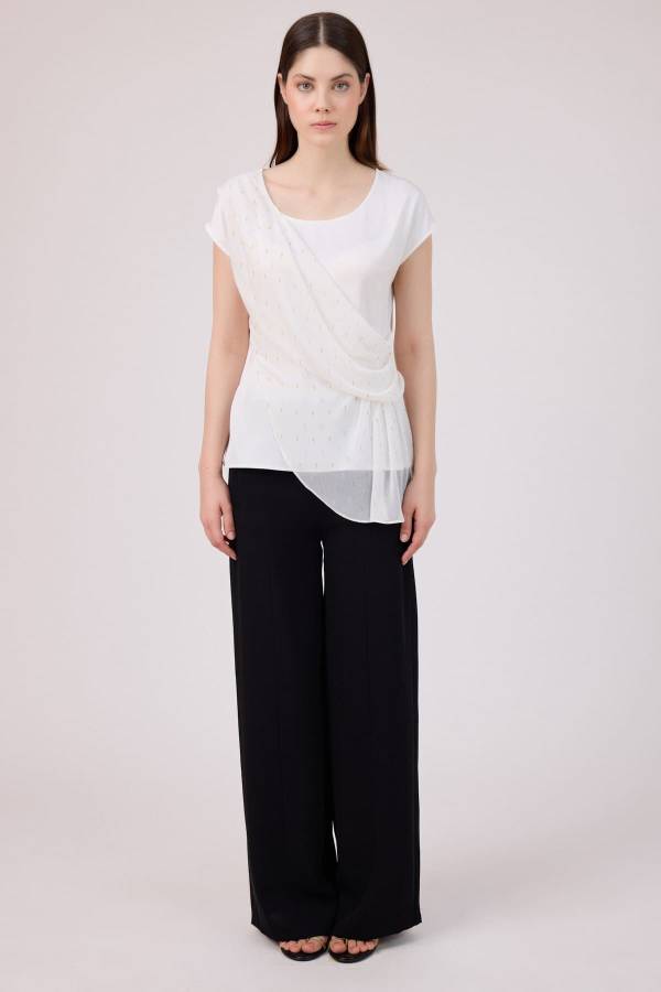 Drape geçişli v yakalı bluz