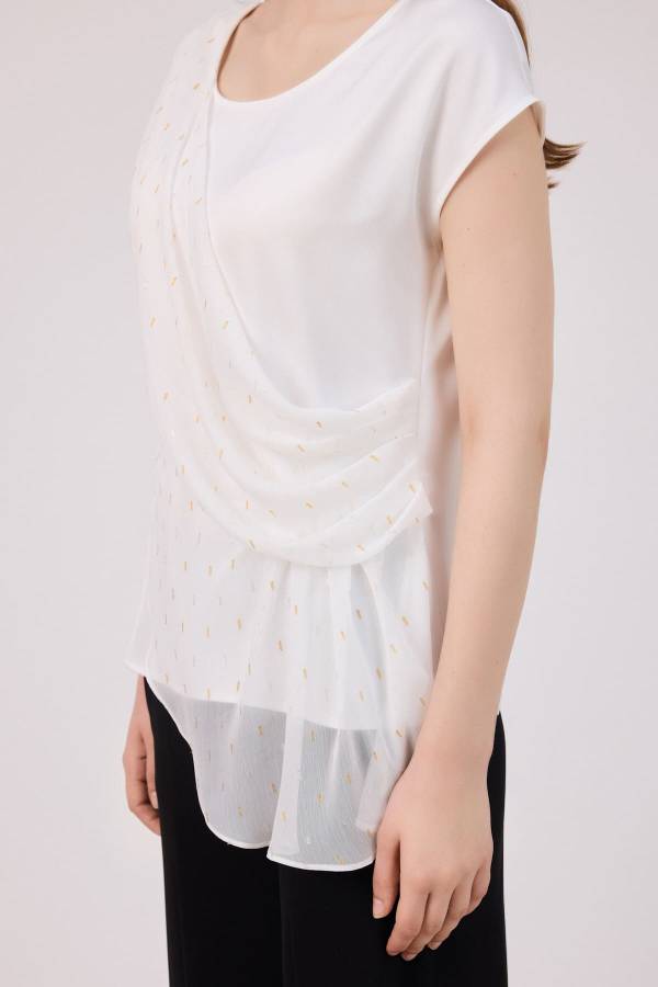 Drape geçişli v yakalı bluz